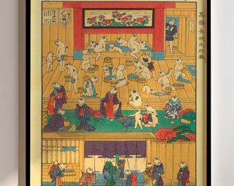 Cat In Kimono Ukiyo-e Yoshifuji Poster, Vintage Japanese Woodblock Print Retro Japan Wall Art Framed Posters Japanese Wall Art