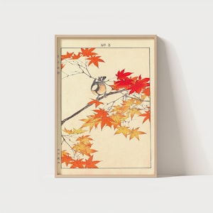 Vintage Vogel Druck Japanische Kunst Traditionelle Natur Kunstdruck Japandi Vogel Poster Ukiyoe Poster Ahorn Poster Asiatische Kunst Herbst Wandkunst
