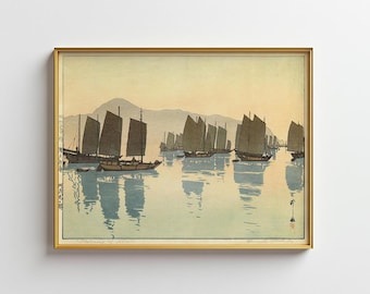 吉田博による日本のアートプリント「嵐山」、木版画、ジクレー、版画