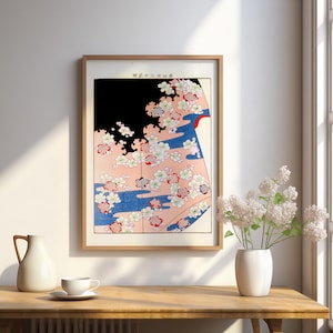 Poster Kimono Vintage Poster Cherry Blossom Art Print Traditional Japanese Wall Decor Asian Art Wall Art Japandi Poster Minimalist Gift For