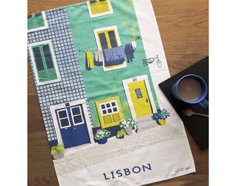 Lisbon Portugal Tea Towel: Illustrated Cotton Kitchen Decor, Travel Souvenir, Travel Keepsake