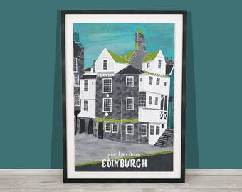Edinburgh Art Print / John Knox House / Royal Mile / Scotland Print / Scotland Print / Travel Illustration / Wanderlust