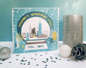 New York Christmas Card / Manhattan Christmas Card / New York Snowglobe Christmas Card / Christmas Illustration / New York Illustration