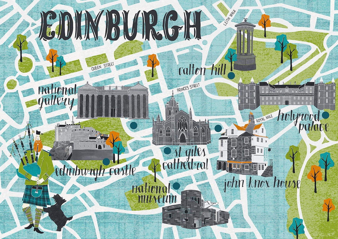 Edinburgh Map Souvenir Tea Towel / Edinburgh Fringe Festival Etsy