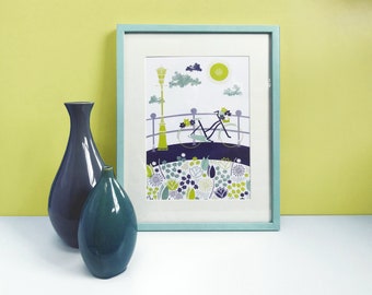 Illustrated Amsterdam Bicycle Art Print: Netherlands Travel Souvenir
