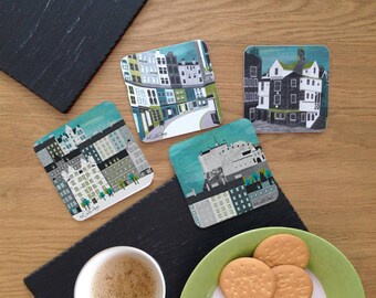 Edinburgh City Coaster Set: Illustrated Travel Souvenir & Unique Wanderlust Gift for Scotland Lovers