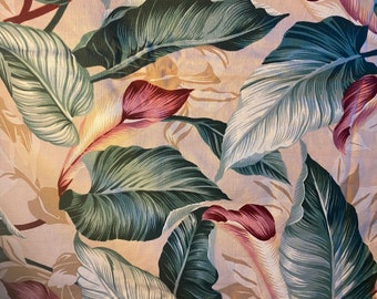 Tropical Leaves Foilage Print Fabric 4 1/2 Yds x 42” W Vtg Hoffman California Fabrics Home Decor