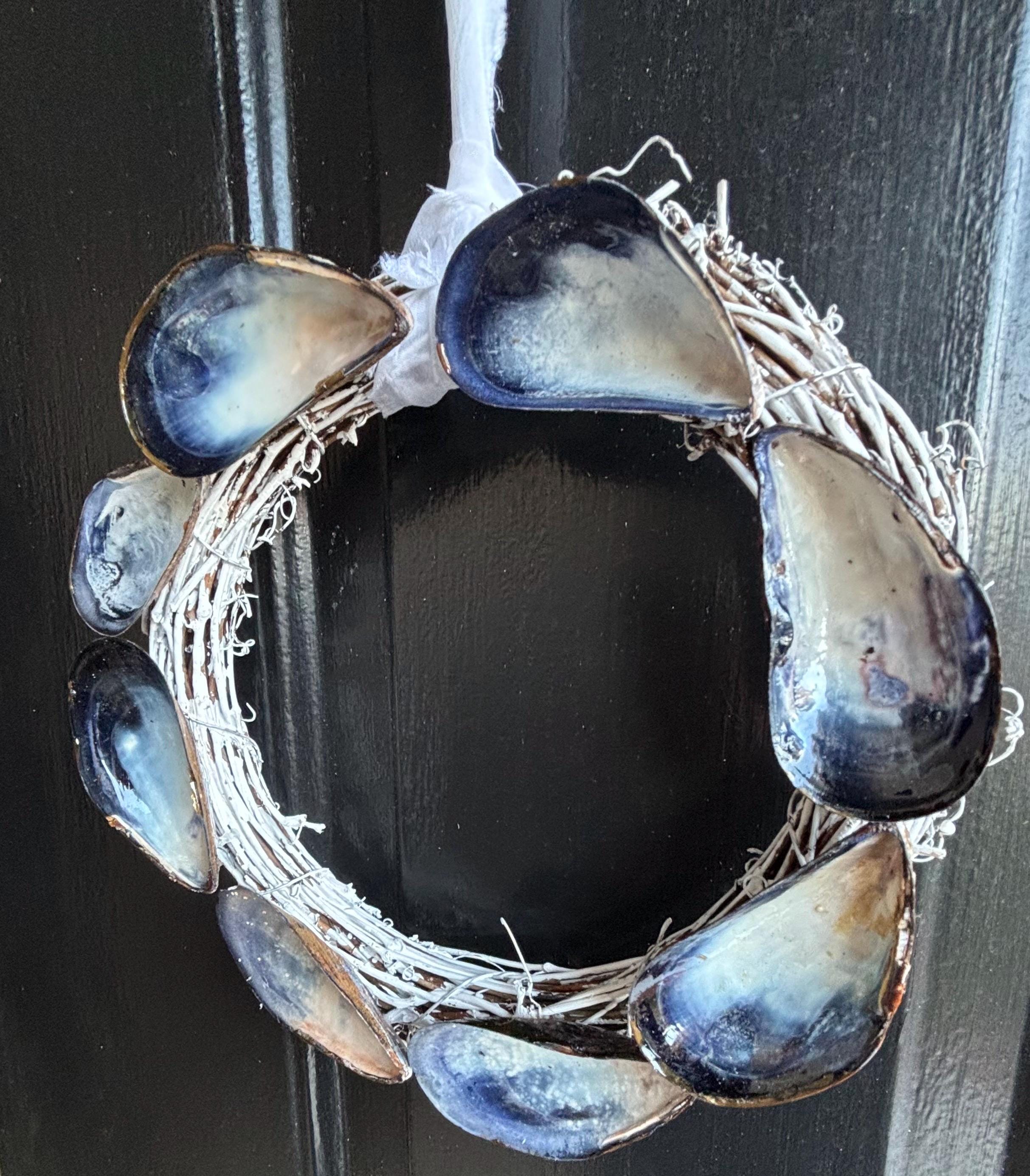 Muscle Shell Wreath Shell Wreath, Mussel Shells, Grapevine, Front Door, Mantel, Home Decor ...
