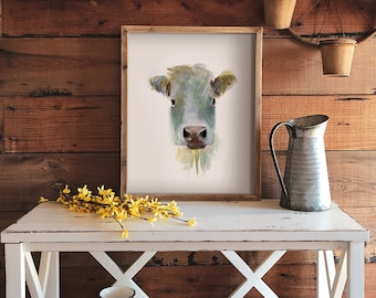 Watercolor cow print for the country farmhouse