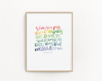 Gods promise scripture quote for hope, hand lettered print of rainbow 11x14 and 8x10
