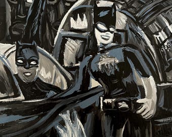 supereroi, personaggi dei fumetti, dipinto a mano, originale, Richard Mullins, pop, lowbrow