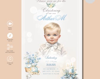 Elegant Boy Baptism & Christening Invitation | Classic Printable Baptism Invite for Baby Boy | Blue Baptism Celebration
