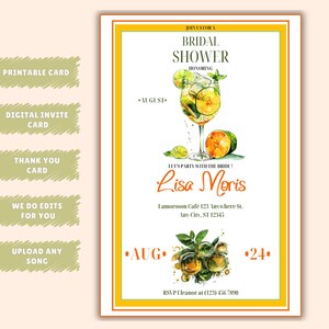 Spritz limoncello d'invitation, soirée limoncello, invitation de douche nuptiale agrumes, invitation citron, EVJF, thème citron, thème italien