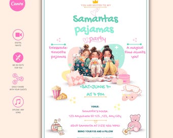 Mädchen Pyjama Party Einladung: Bearbeitbare Sleepover Invite (Digitale Datei)
