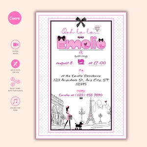 Sweet 16 Invitation, Paris Birthday Digital Invitation, Eiffel Tower Invite, Parisian Theme Party, Bat Mitzvah Party, French Birthday Invite