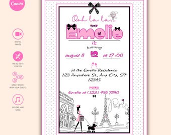 Paris Sweet 16 Einladung: Eiffelturm, Pink (Digital)