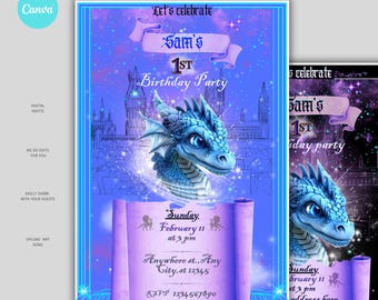 Dragon Birthday Invitation: Fantasy Party, Whimsical Design (Digital)