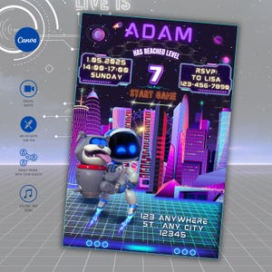 Invito di compleanno per robot, invito per festa a tema robot, spazio, modello digitale, biglietto di compleanno stampabile, invito di testo, download immediato
