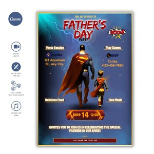 Dia dos Pais, Convite Digital, Convite para Churrasco e Celebração de Pais, Festa de Dia dos Pais Editável, Convite para Dia dos Pais Imprimível, Super Pai