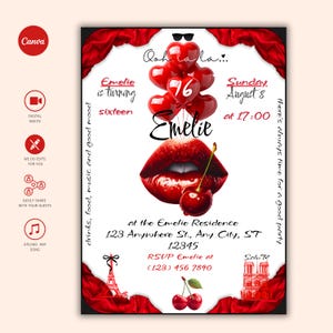 Sweet 16 Invitation, Paris Birthday Digital Invitation, Eiffel Tower Invite, Parisian Theme Party, Bat Mitzvah Party, French Birthday Invite