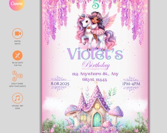 Magical Unicorn Party Invite, Fairy Invitation, Unicorn Birthday, Enchanted Forest Party Invite, Rainbow Unicorn Invitation, Fairy Digital