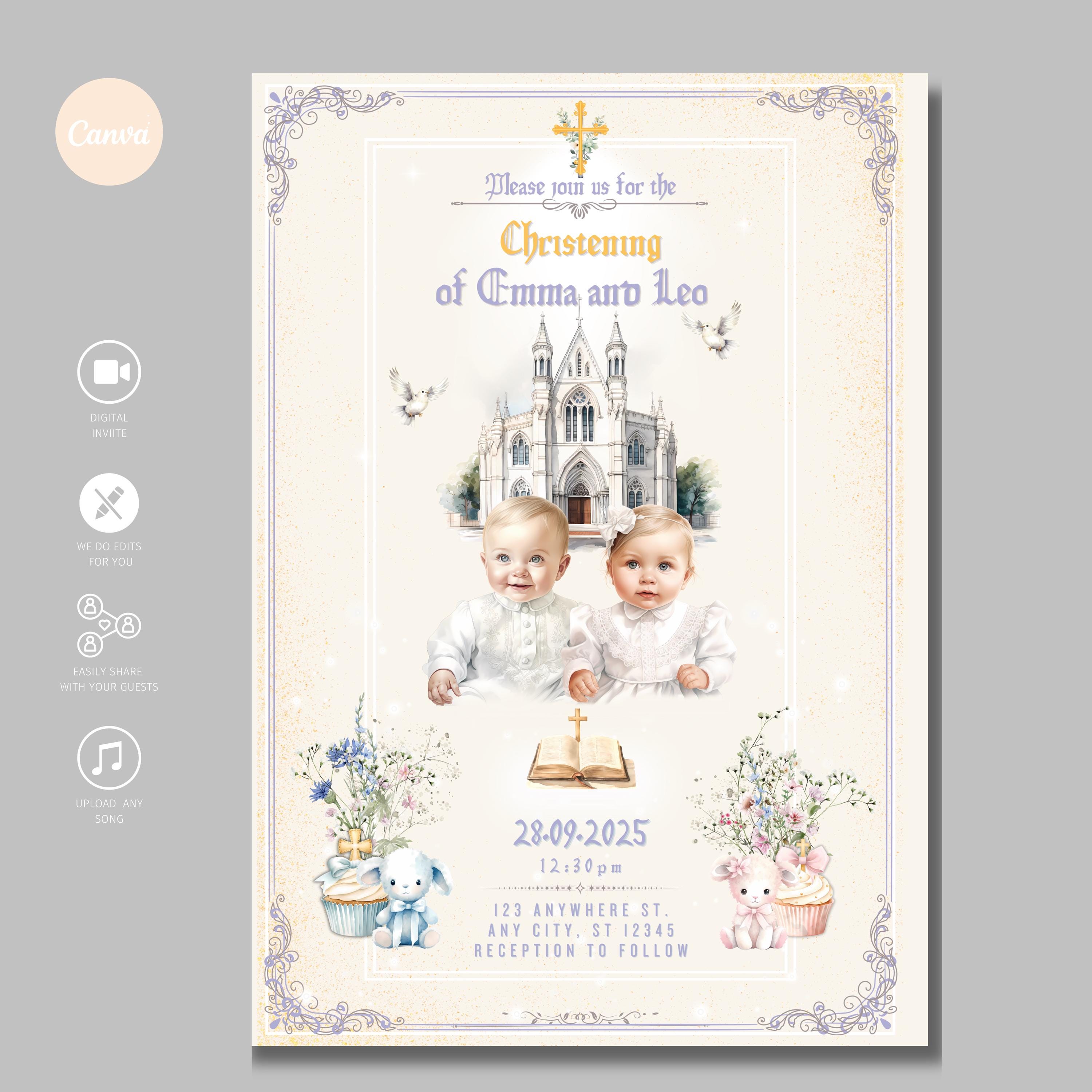 Royal Twins Baptism & Christening Invitation | Elegant Printable Twin Christening Invite | Baby Twins Baptism Celebration