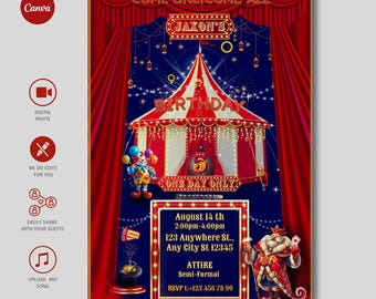 Circus Birthday Party, Carnival Birthday Invite, Birthday Digital Invite, Festival Invite, Carnival Party, Circus Carnival