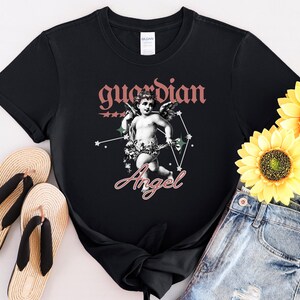 Guardian Angel T-Shirt | Celestial Cherub Graphic Tee | Retro Constellation Design | Spiritual Angel T-Shirt