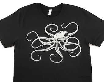 GLOW in the DARK Robot Octopus - Graphic T-Shirt, Original silk-screened design - Unisex - Mens - Womens