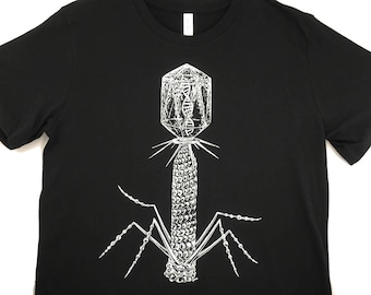 Bacteriophage Virus T-shirt - Original silk-screened biology design - Unisex Mens Womens