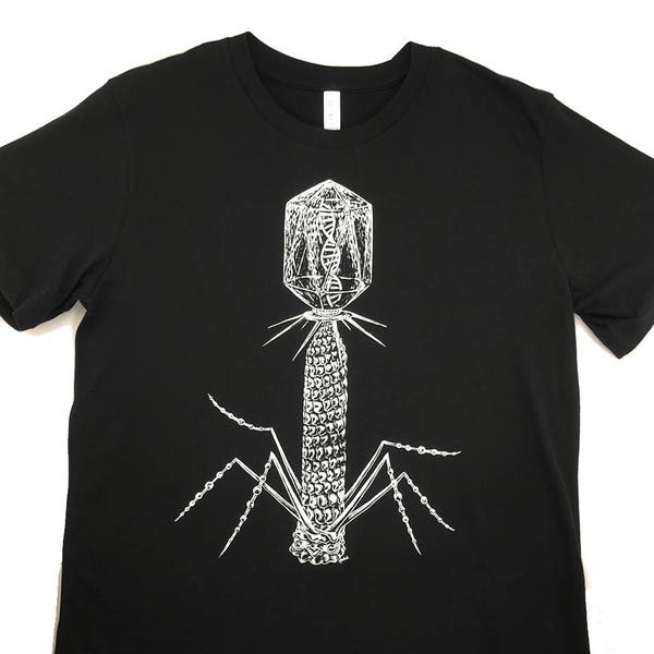 Bacteriophage Virus T-shirt - Original silk-screened biology design - Unisex Mens Womens