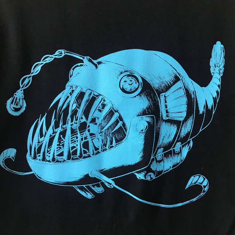 Robot Angler Fish T-shirt Original silk-screened design Lantern Fish image 2