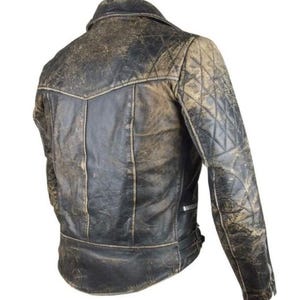 Retro Diamond Classic Mens Jacket Vintage Style Handmade Distressed Brown Real Cowhide Leather Streetwear Moto Biker Coat
