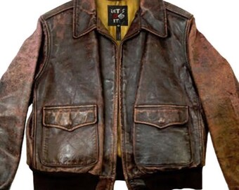 Jaren 60 G1 militair bomberjack vintage stijl handgemaakt extra verweerd bruin echt rundleer Airforce piloot streetwear winterjas