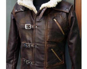 Chaqueta de estilo militar para juegos de batalla BJ Blazkowicz Wolfenstein, hecha a mano, de piel de oveja auténtica marrón desgastada, estilo urbano, para disfraz.