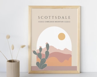 Póster bohemio de Scottsdale, Arizona, decoración de pared con estampado de arte abstracto neutro de Camelback Mountain