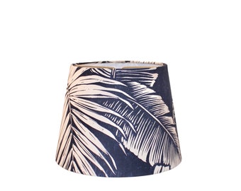 Navy Palm Leaf Lamp Shade - Small Clip On
