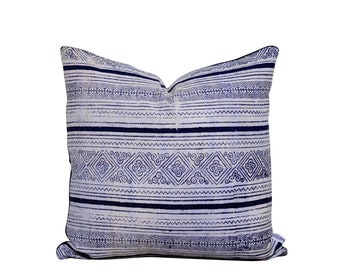 Blue Hmong Pillow Cover - Indigo Mudcloth Throw Pillow