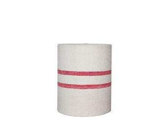 Red Striped Lampshade, Grain Sack Drum Lamp Shade, Farmhouse Decor