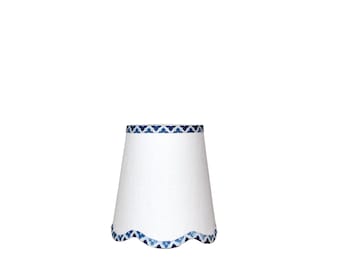 Blue and White Linen Scalloped Sconce Shade