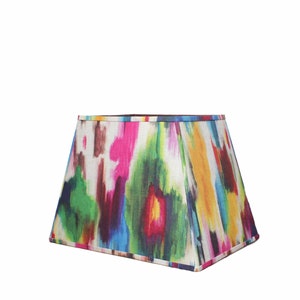 Colorful Linen Lampshade, Watercolor Ikat Design, Rectangle Table Lamp Shade