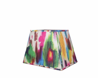 Colorful Linen Lampshade, Watercolor Ikat Design, Rectangle Table Lamp Shade