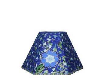 Thai Blue Floral Lamp Shade - Ethnic Lighting - Custom Lampshade