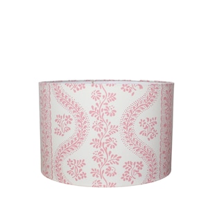 Pink Floral and Stripe Lampshade, Drum Lamp Shade in Handprinted Sister Parish Dolly Fabric, Shabby Chic Girls Room Decor