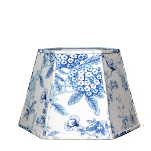 Blue Toile Linen Lampshade, French Country Decor, Lamp Shade Gift for Bird Lovers, Chic Botanical Lighting