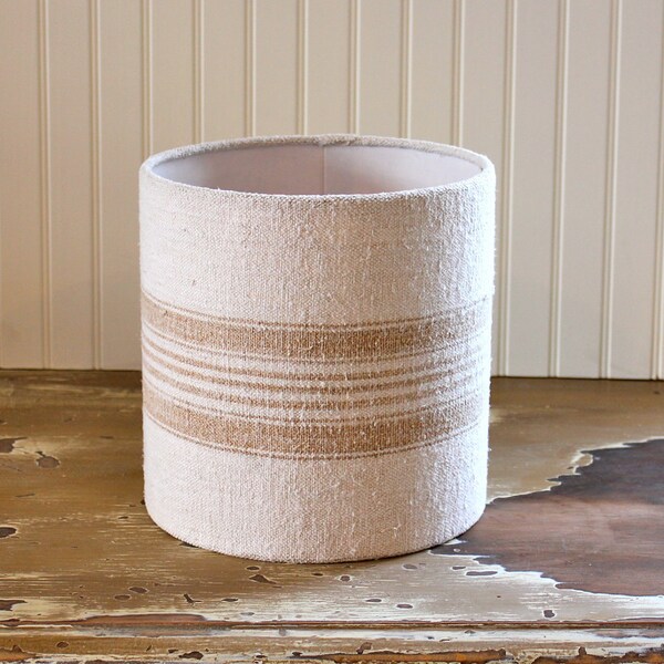 RESERVED for Kerry - Drum Lamp Shade Lampshades Antique Grain Sack Brown