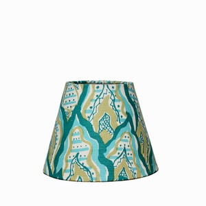 Sconce Shade with Handprinted Flame Design, Sister Parish Fabric Lampshade, Eclectic Decor for Wall Lighting, Teal and Peacock Lamp Cover
