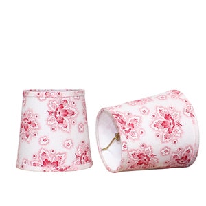 Vintage Fabric Sconce Shades, French Red and White Floral Lampshades, Small Lampshade Pair