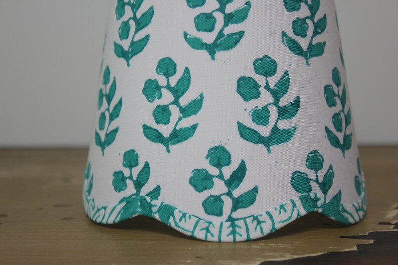 Green Floral Scalloped Sconce Shade Hand Block Print Fabric Priced Individually image 3