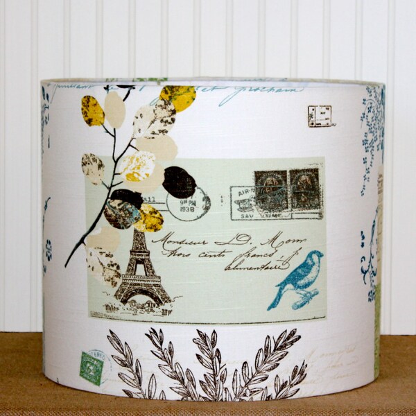 Drum Shade Lamp Shade Lampshade French Postal Brown Yellow Blue Made to Order